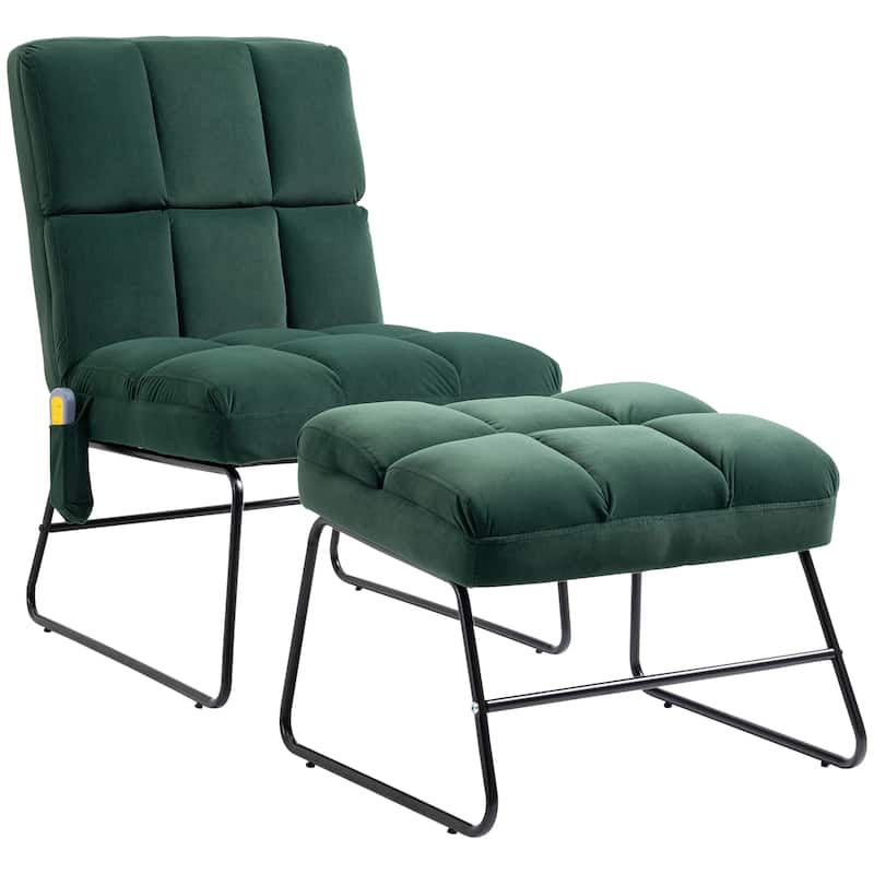 HOMCOM Accent Chair with Ottoman, Velvet Club Chair with Vibration Massage, Remote Control and Metal Legs