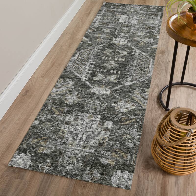 Machine Washable Indoor/ Outdoor Boho Traditional Chantille Rug