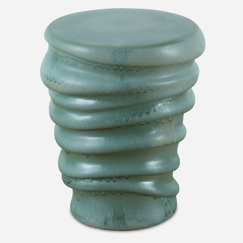 Uttermost 24869 Skye 15" Wide Earthenware Accent Stool - Light Aqua Glaze - Light Aqua Glaze