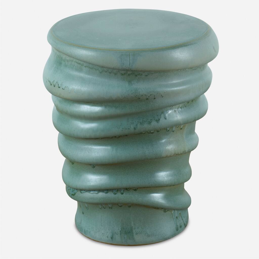 Uttermost 24869 Skye 15" Wide Earthenware Accent Stool - Light Aqua Glaze