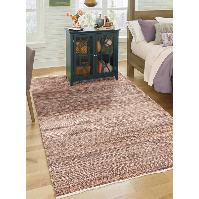 ECARPETGALLERY Hand-knotted Finest Silk Shadow Brown Viscose, Wool Rug - 6'0 x 8'11