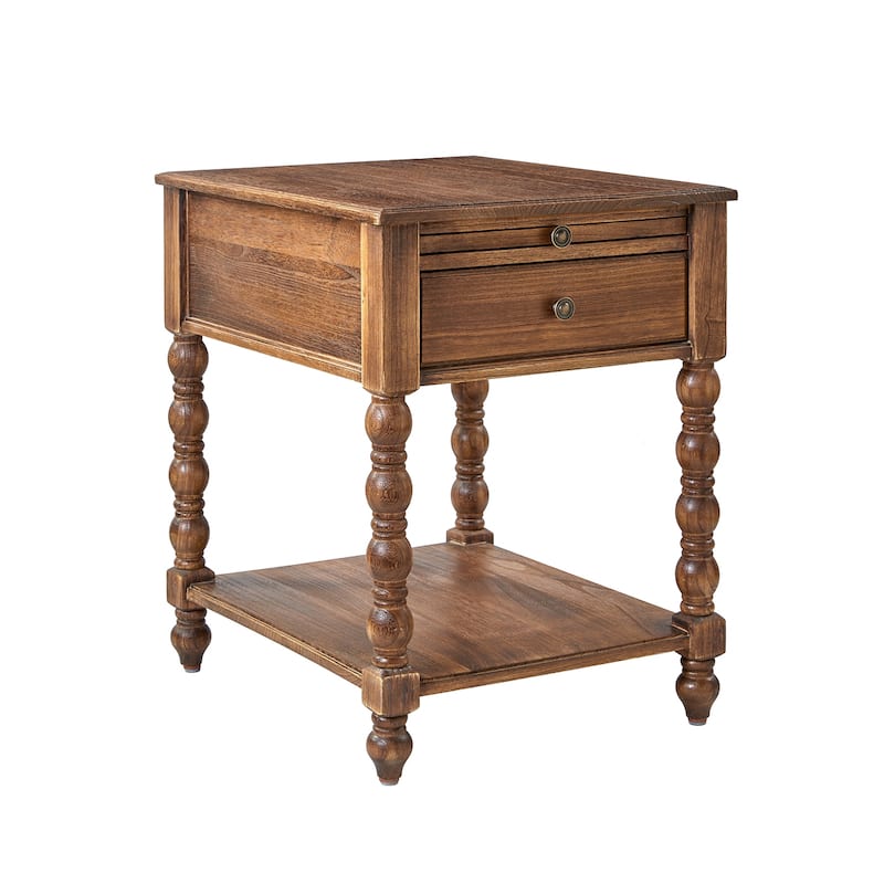 Eric Traditional 26" Tall Solid Wood End Table with Built-in Charging Station and Extendable Tray by HULALA HOME