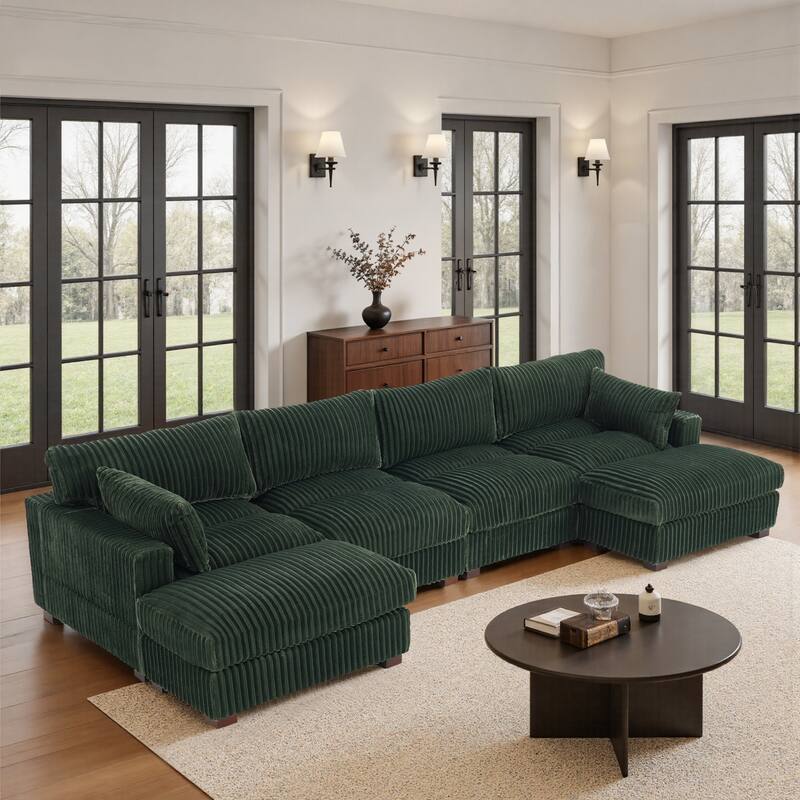 Upholstered Plush Flannel Modular Sectional Sofa with Pillows,Ajustable Headrest