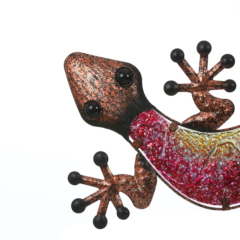 Pink Metal and Glass Imitation Lizard Outdoor Wall Decor