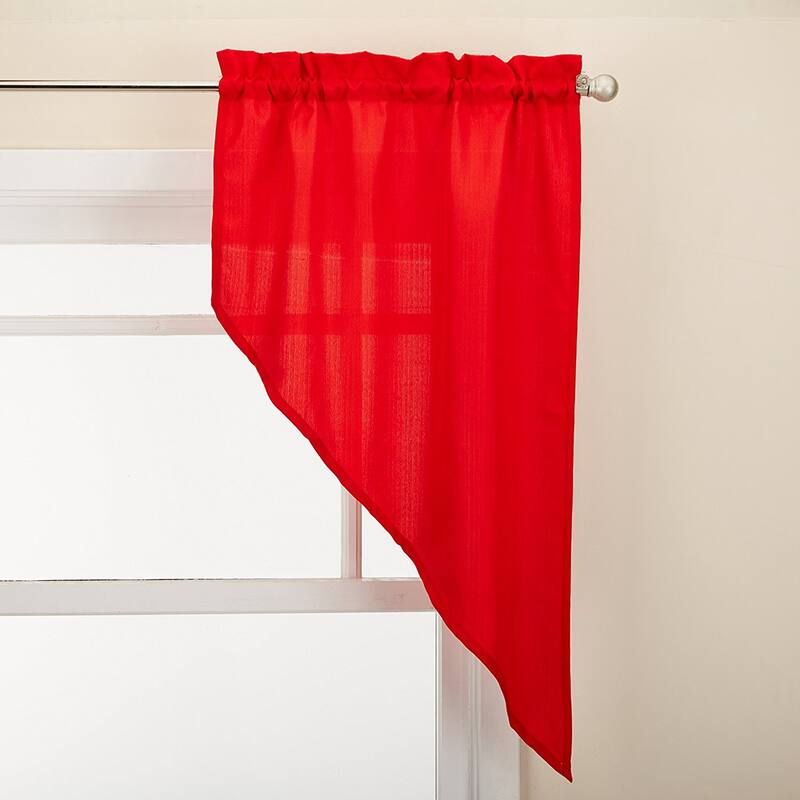 Opaque Ribcord Kitchen Curtain Pieces - Tiers/ Valances/ Swags - Swag Pair - Red