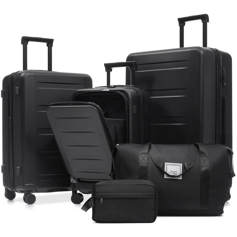 Luggage Sets 5 Piece with Front Opening, Hardside Expandable Carry On Suitcase Set with Double Spinner Wheel with USB Port