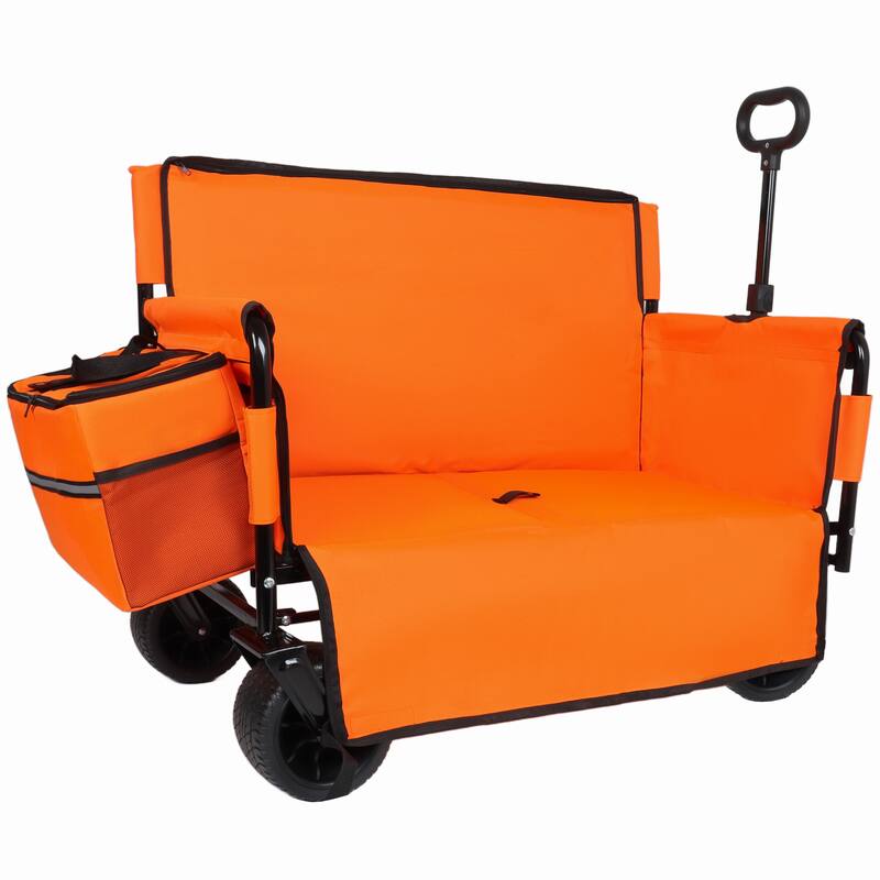 3-in-1 Folding Wagon Cart with Bench Seat, patent protection- Includes 1 ice pack, 500lbs Heavy-Duty Utility Wagon
