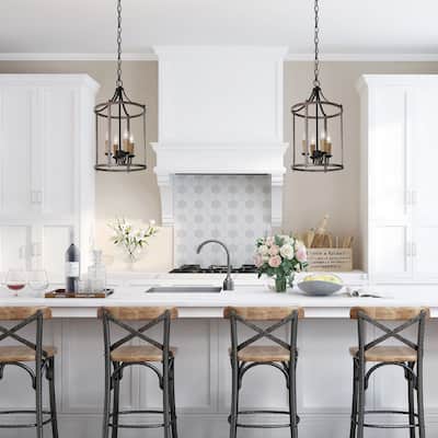 Farmhouse 4-Light Rustic Cylinder Candle Chandelier for Dining Room - 12.5"W x 23"H