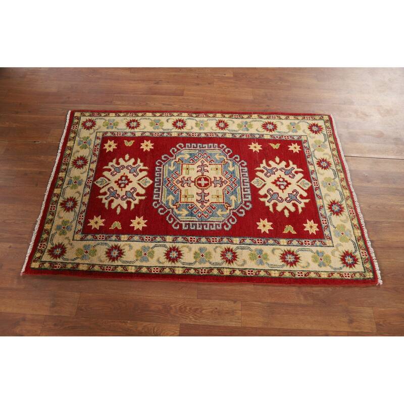 Red Kazak Foyer Rug Handmade Traditional Wool Carpet - 2'9" x 4'1"