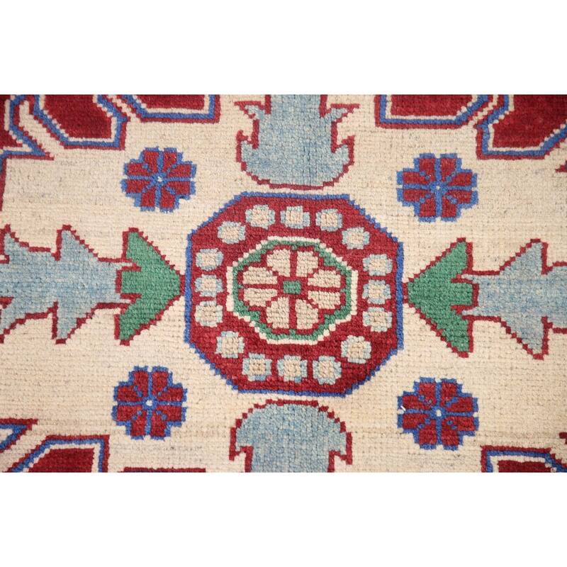 Hand Knotted Oriental 100% Wool Carpet Traditional Geometric Red Kazak Area Rug - 9' 9'' X 6' 6''