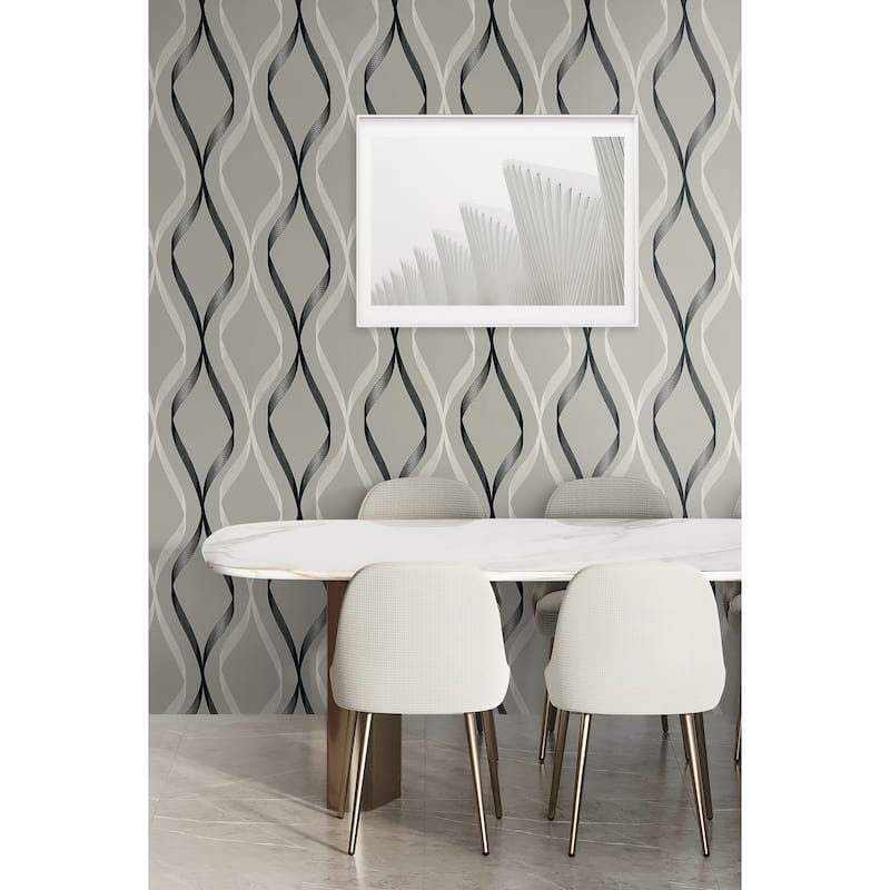 Seabrook Designs Wave Ogee Non-Woven Unpasted Wallpaper