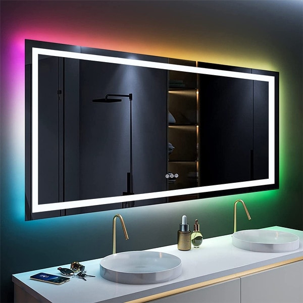 Apmir Super Bright RGB Backlit LED Frontlit Anti Fog Bathroom Vanity Mirror in Tempered Glass ETL On Sale Bed Bath Beyond 39502644