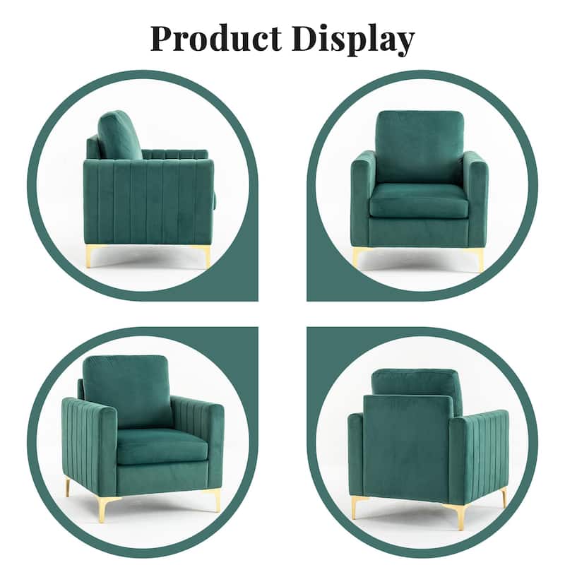 Modern Velvet Accent Chair for Living Room & Bedroom Comfy Reading Armchair with Gold Metal Legs
