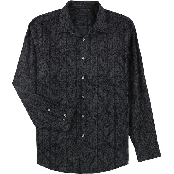 Tasso Elba Mens Reanult Paisley Button Up Shirt, Grey, Large. Opens flyout.