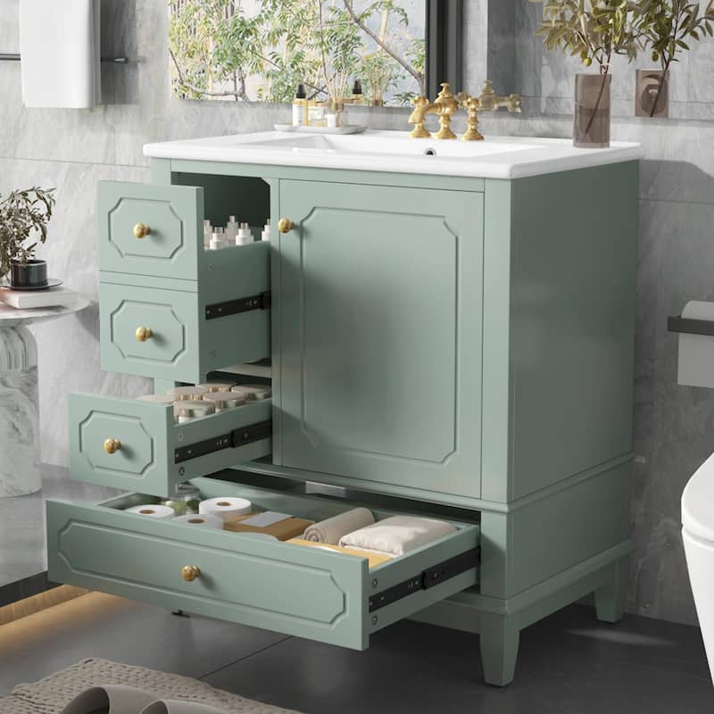 30" Freestanding Bathroom Vanity with Ceramic Sink
