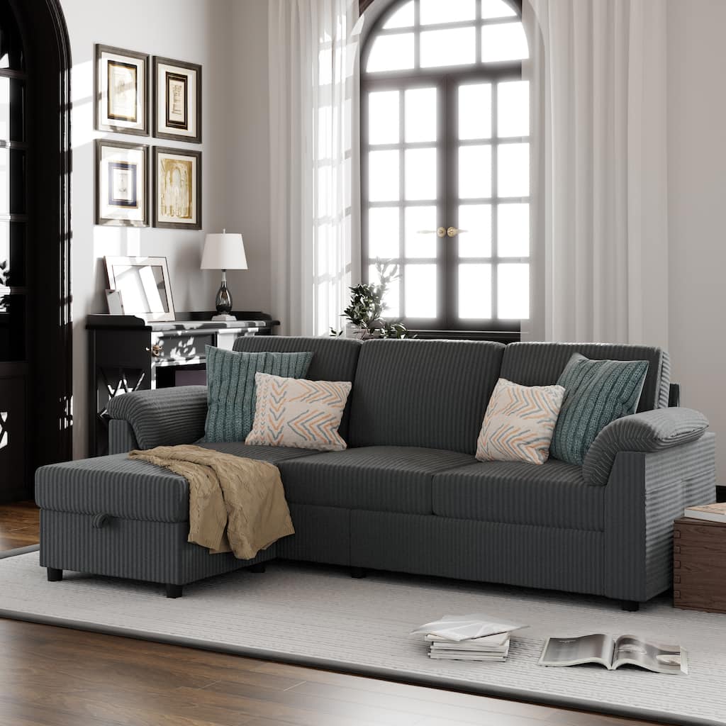 Futzca 79'' Corduroy Sectional Sofa Couch with Removable Pillow