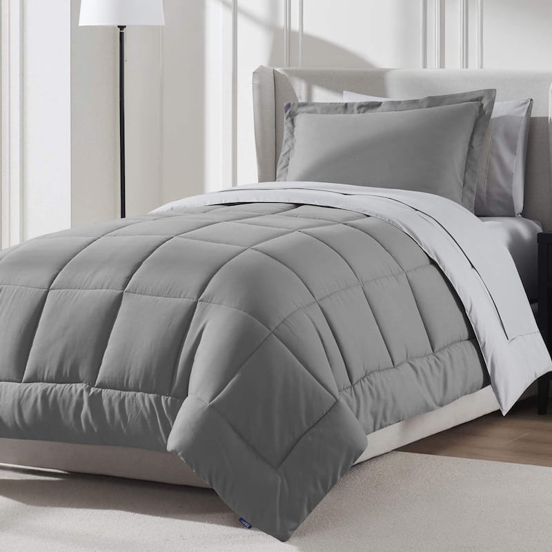 Emperyan Reversible Comforter Set Bed in a Bag with Cooling Pillow - Grey/Twin XL - Twin XL