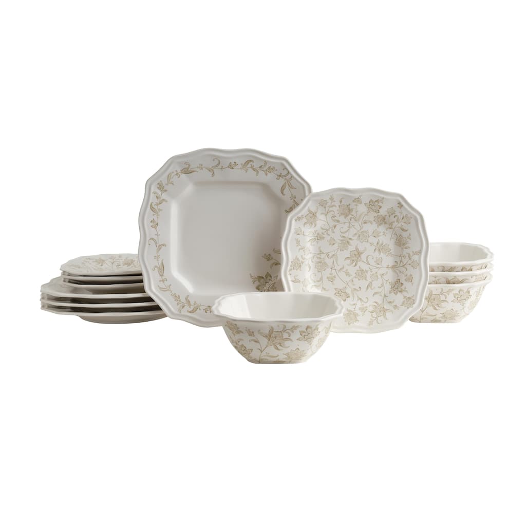Batik Toile Taupe Porcelain 12 Pc Dinnerware Set