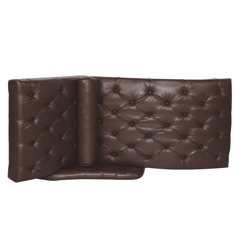 Faux Leather Chaise Lounge Chair with Pillow and Solid Wood Legs, Tufted Upholstered Accent Lounge Chair with Arm