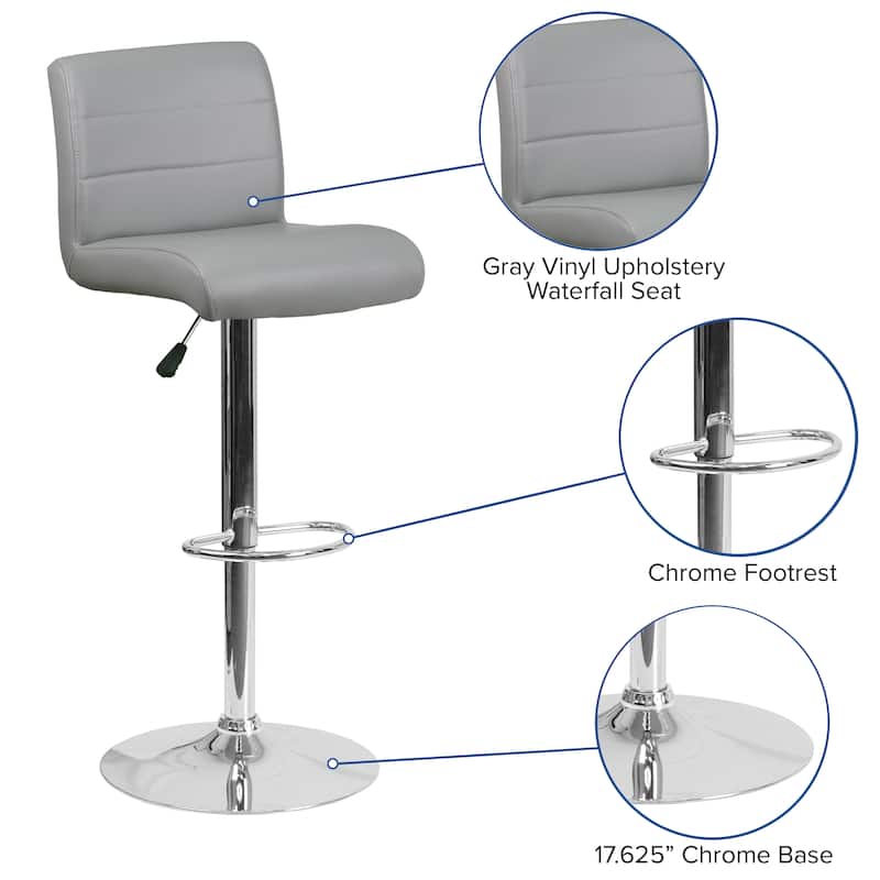 Vinyl Adjustable Height Barstool - 16.25"W x 19.5"D x 36.75" - 44.75"H