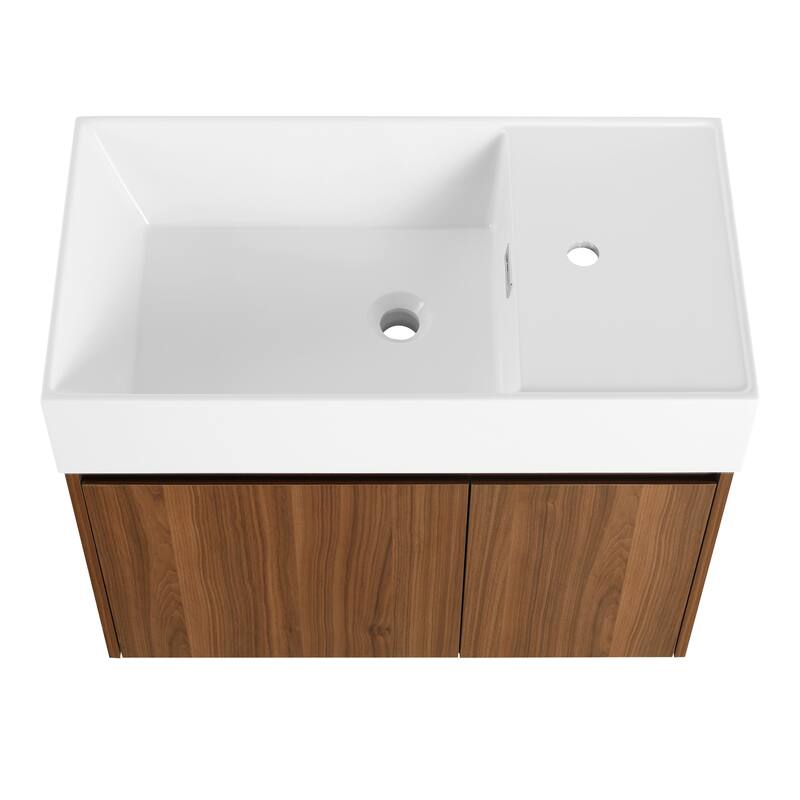 30 Inch Bathroom Vanity Cabinet with Soft Close Hinges, Resin Sink, Floating Mounting, and Ample Storage