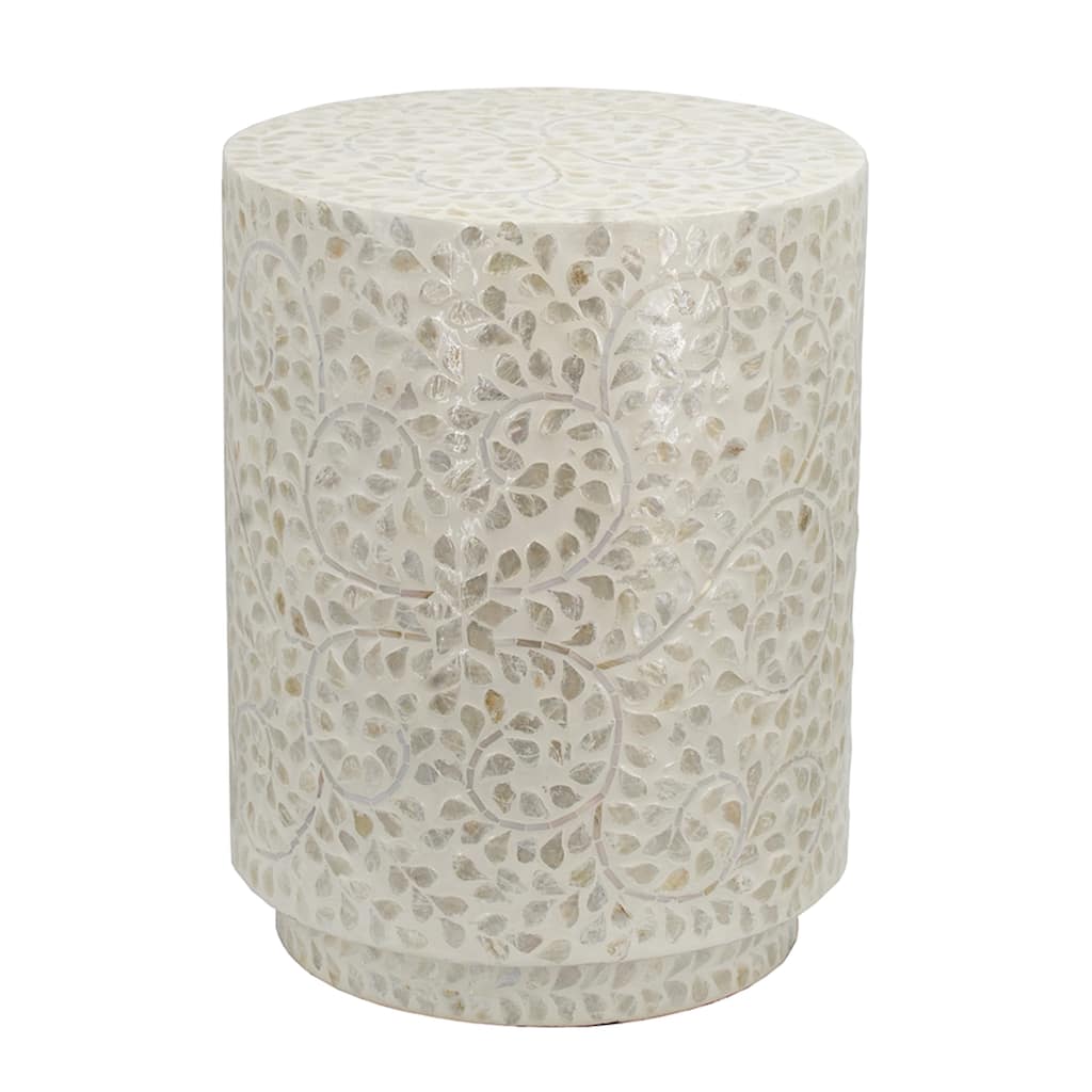 Round Capiz Shell Inlay Accent Stool - 17.75" - White