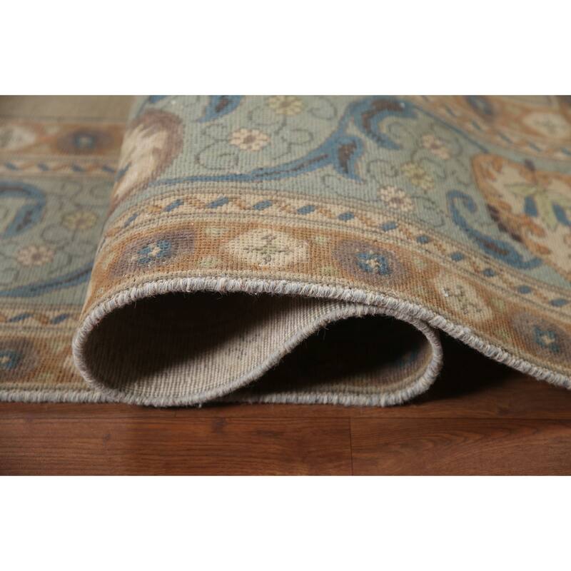 Hand Knotted Oriental 100% Wool Carpet Traditional Medallion Beige & Ivories Tabriz Area Rug - 12' 9'' X 9' 7''