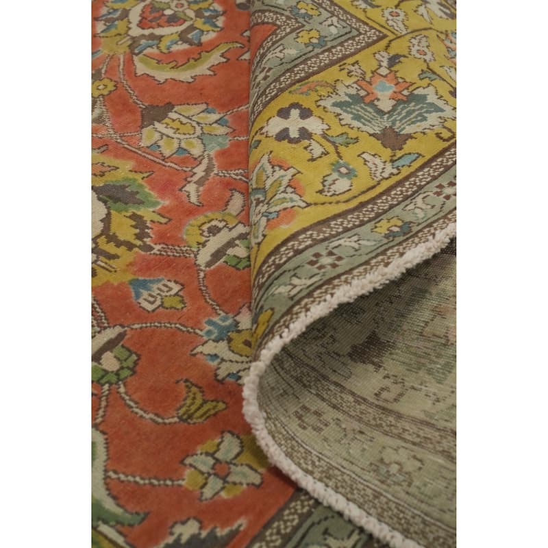 Hand Knotted Oriental 100% Wool Carpet Traditional All-Over Oranges & Rust Tabriz Area Rug - 11' 3'' X 7' 7''