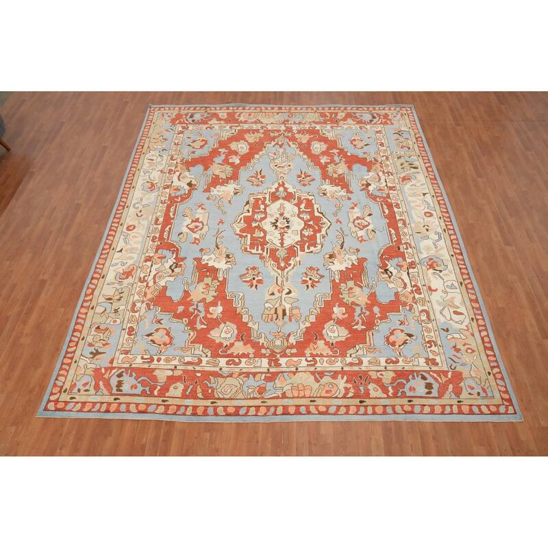 Hand Knotted Oriental 100% Wool Carpet Transitional Medallion Navy Blue & Blues Oushak Area Rug - 13' 6'' X 11' 2''