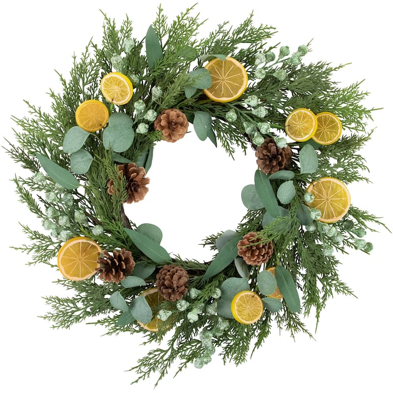 Cypress and Eucalyptus with Lemon Slices Artificial Christmas Wreath 22-Inch Unlit - 22"