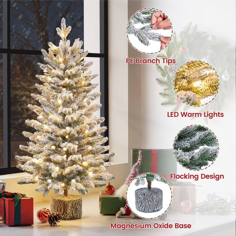 Yaheetech 2ft/3ft Pre-lit Mini Flocked Tabletop Christmas Tree with Warm White LED Lights