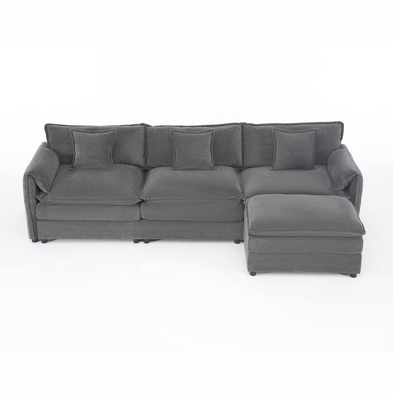 Modular Sofa DIY Combination Sofa for Living Room, Chenille Sectional Sofa Deep Seat Couch Set with Ottoman