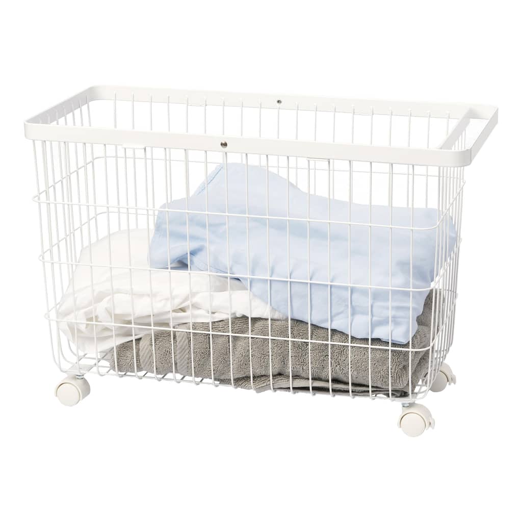 Yamazaki Home Rolling Wire Basket, Steel, 9.8 gallons, 35 liters, Holds 11 lbs - L 9.8 x W 21.5 x H 14.8 inches