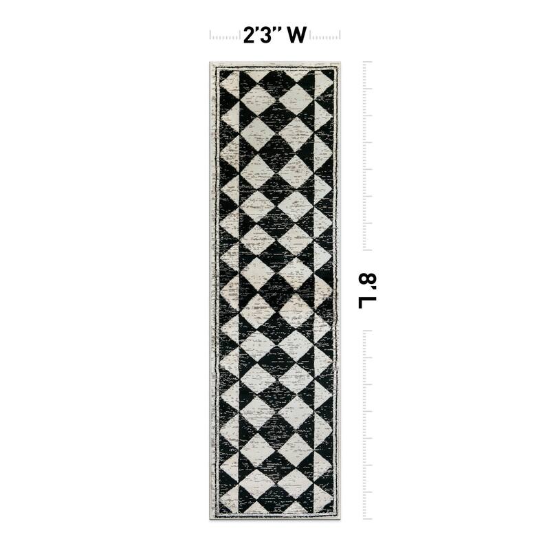 Geometric Bohemian Area Rug, Black Gray Ivory, Perfect for Living Room
