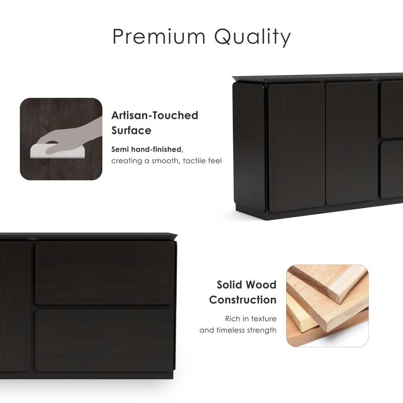 Furniture of America Abigail Mid-Century Modern Black Wenge Solid Wood Dining Server with Drawers and Shelves