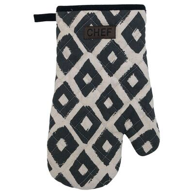 Chef's Monochrome Cotton Oven Mitt - Heat Resistant 11x7 Inch - Contemporary Diamond Design for Modern Cookspaces