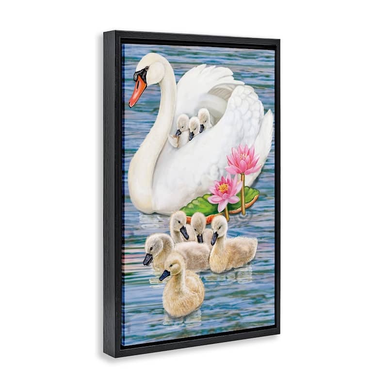 Stupell Swan Family & Lotus Flowers Framed Floater Canvas Wall Art Design By Rosiland Solomon