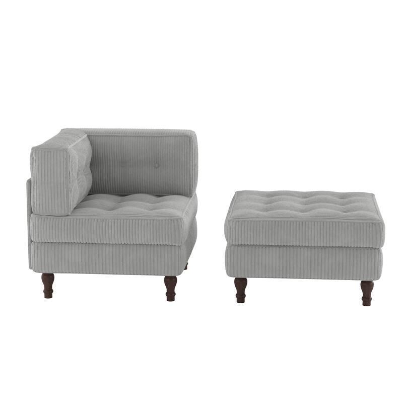 Corduroy Tufted Accent Chair Armchair and Ottoman Set