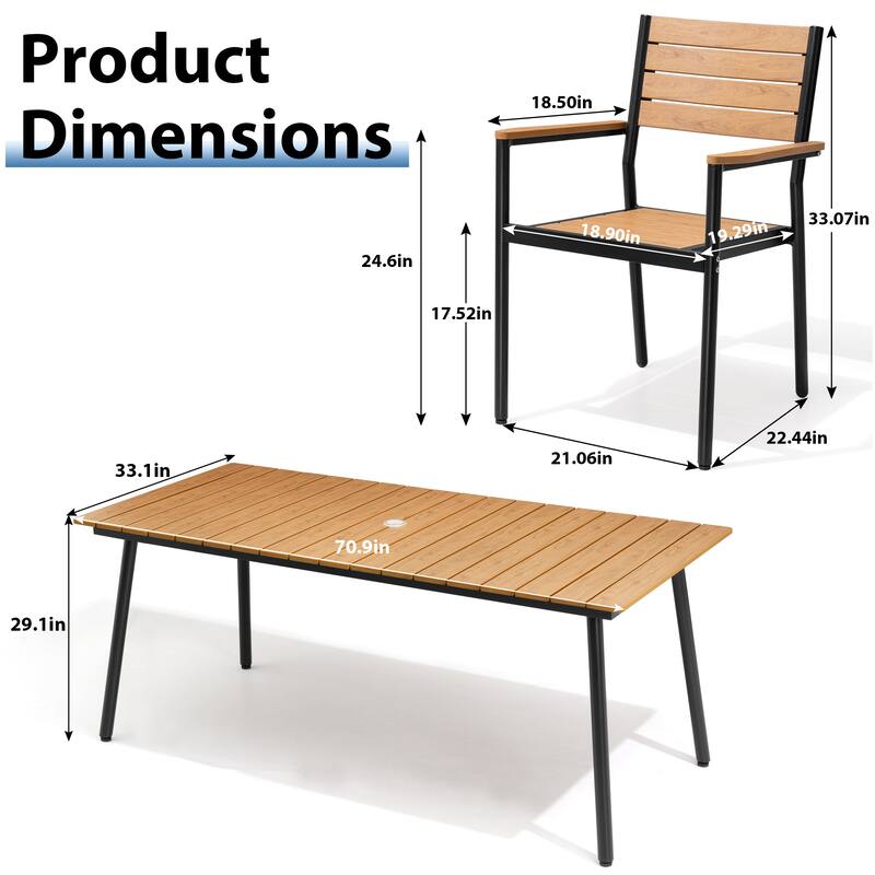 7/9-piece Outdoor Aluminum Rectangle Patio Dining Table with Umbrella Hole and Chairs