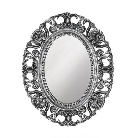 22.75" Silver Contemporary Wooden Framed Oval Wall Mirror