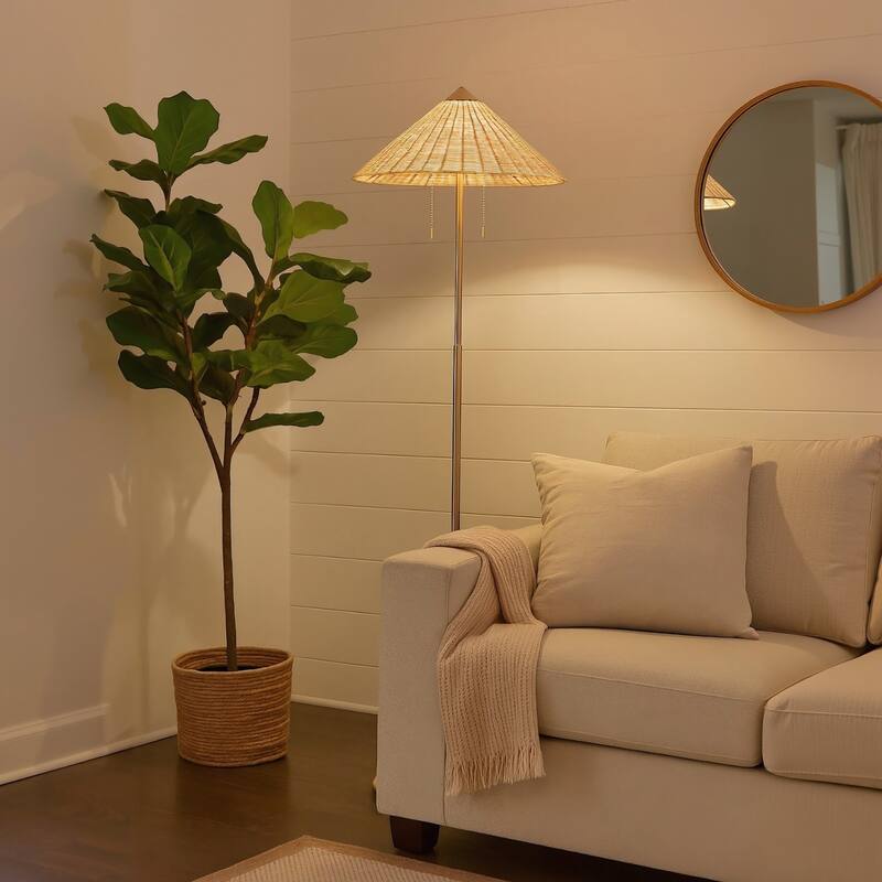 65.4" Modern 2-Light Cone Shade Floor Lamp with Pull Chains