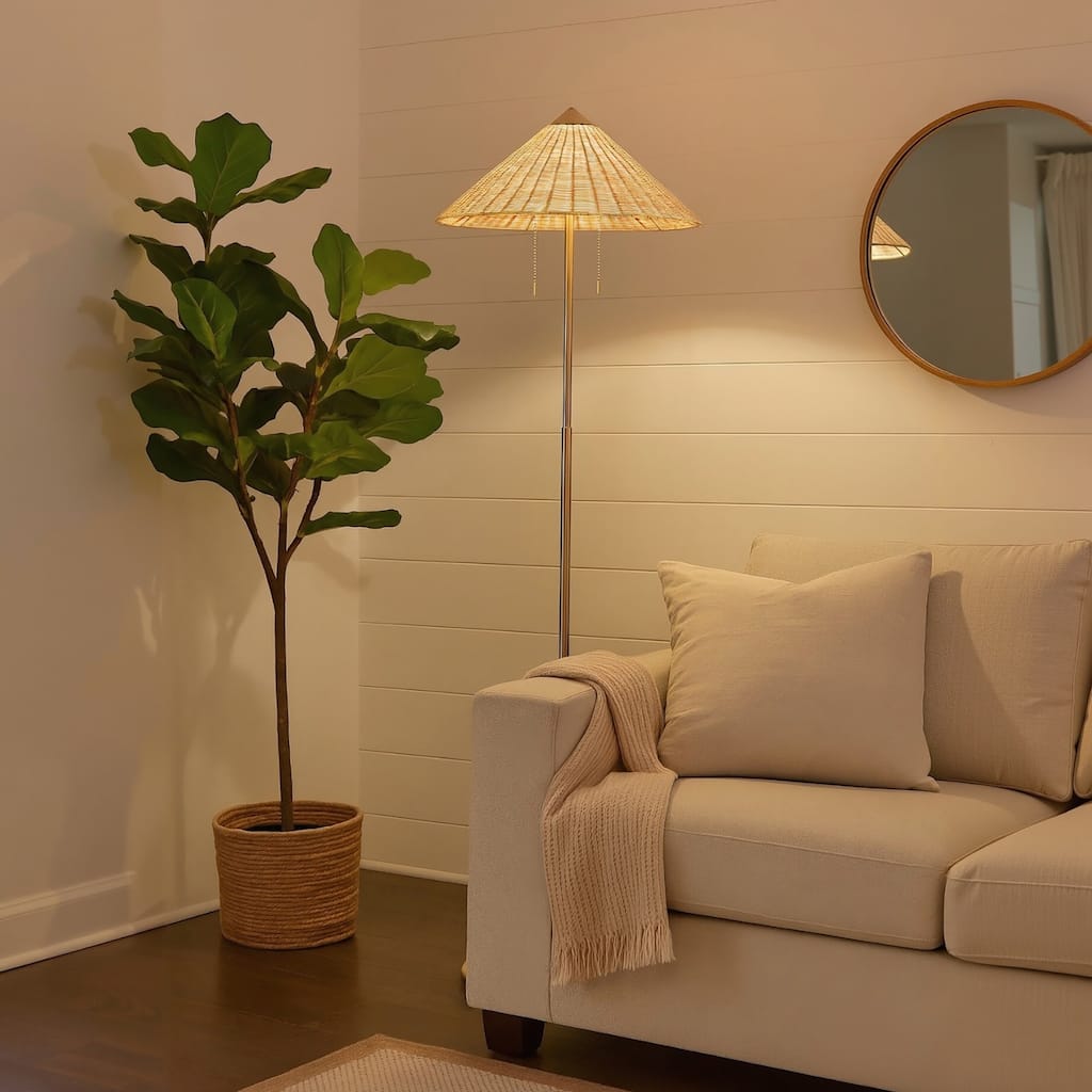 65.4" Modern 2-Light Cone Shade Floor Lamp with Pull Chains