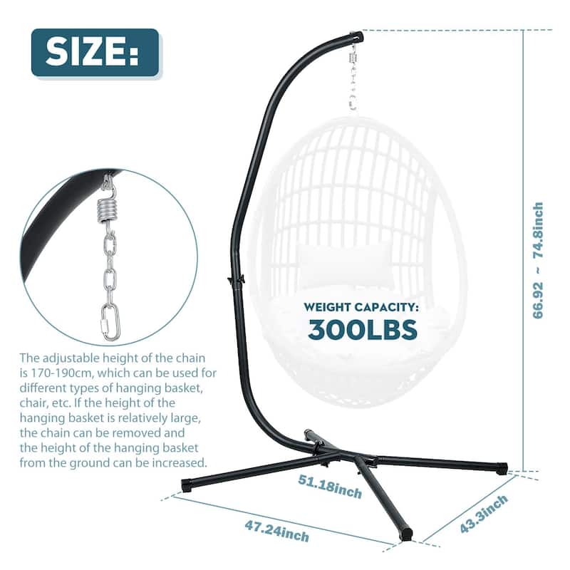 Aoodor Hammock Steel Stand Only C-Stand for Hanging Hammock Chairs - 300 Pound Capacity - N/A