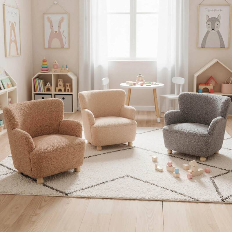 Costway Sherpa Kids Sofa with Solid Rubber Wood Legs for Boys & Girls - See Details