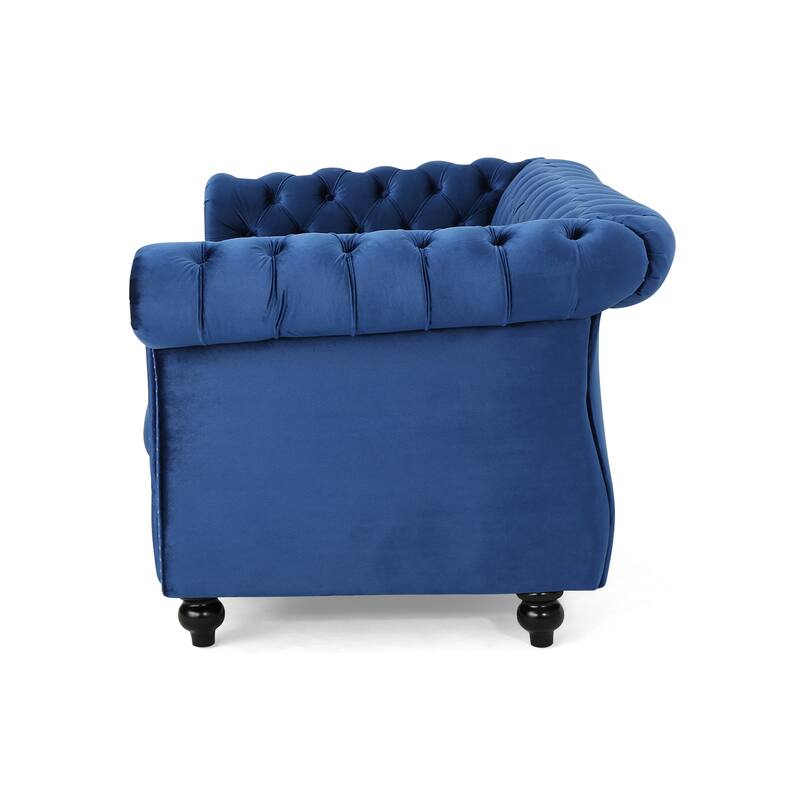 61.75" Velvet Chesterfield Loveseat Sofa with Button-Tufted Upholstery, Nailhead Trim and Rolled Arms