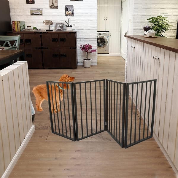 slide 2 of 12, Siavonce Free Standing Folding Pet Gate - 73 inch (L) x 1 inches (W) x 24 inches (H). black - 73 inch (L) x 1 inches (W) x 24 inches (H).