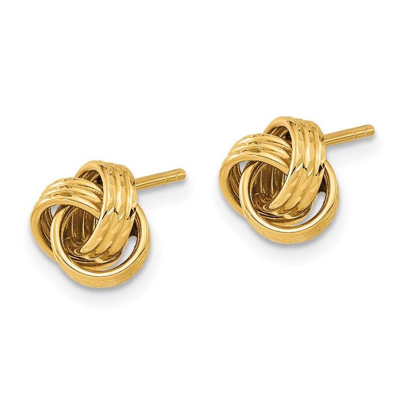 Curata 14k Yellow Gold 8.5mm Textured Love Knot Post Earrings