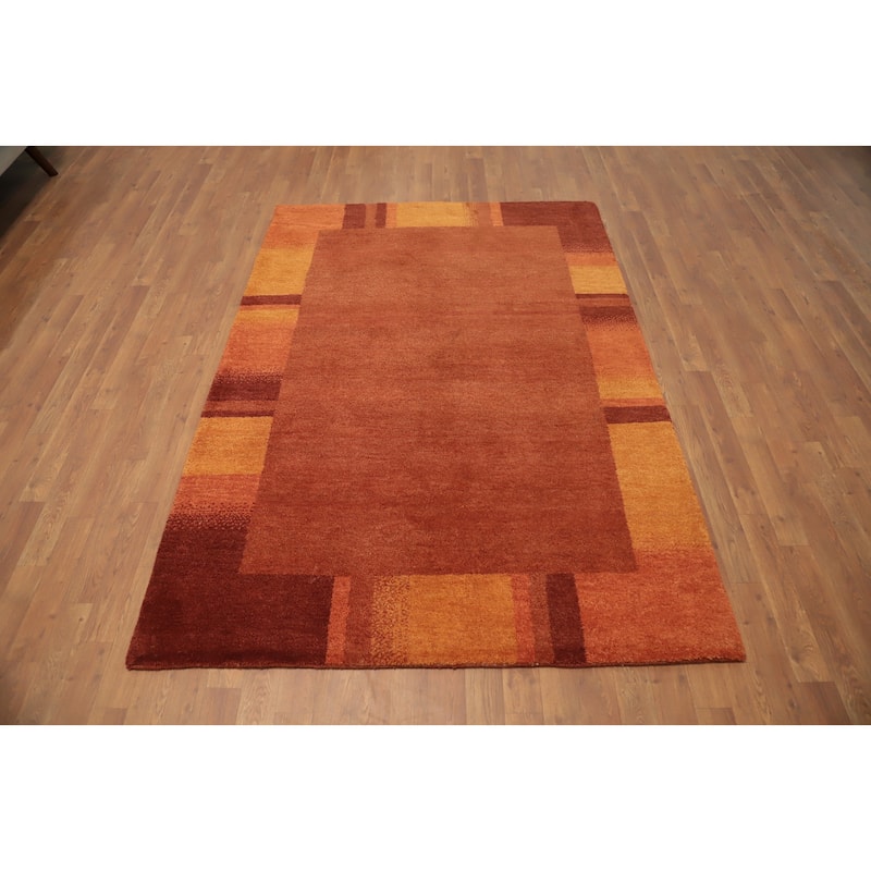 Hand Knotted Oriental 100% Wool Carpet Modern Solid Oranges & Rust Gabbeh Area Rug - 6' 6'' X 4' 8''