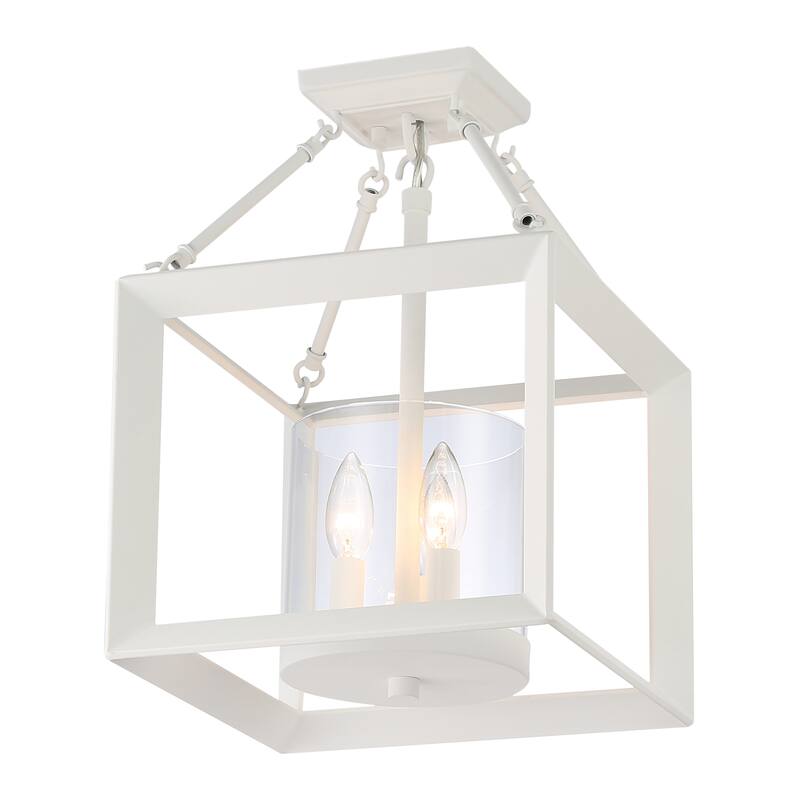 Golden Lighting Smyth 3-light 17"H Semi-Flush Mount in Natural White and Clear Glass - Natural White - 3-Light Semi-flush