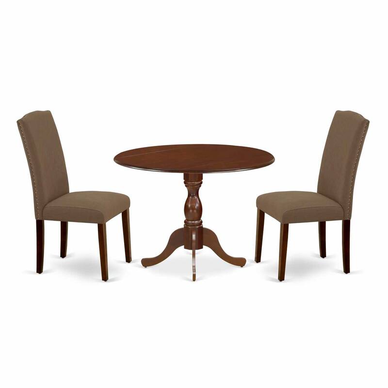 3-Piece Mahogany Finish Solid Wood Top Upholstered Dining Room Set (Seats-4)